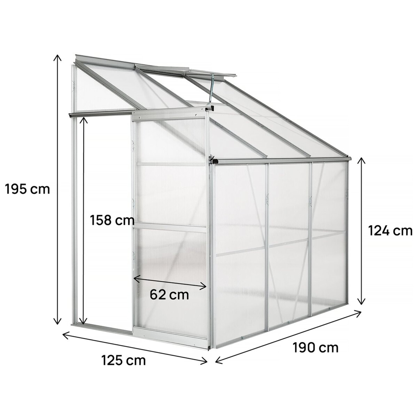 Serre jardin adossée en polycarbonate "Aneth" 190 x 125 x 195 cm - 2,37 m²