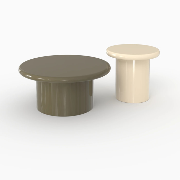 Lot de 2 tables basses laquées vert kaki et blanches en MDF - Apoline