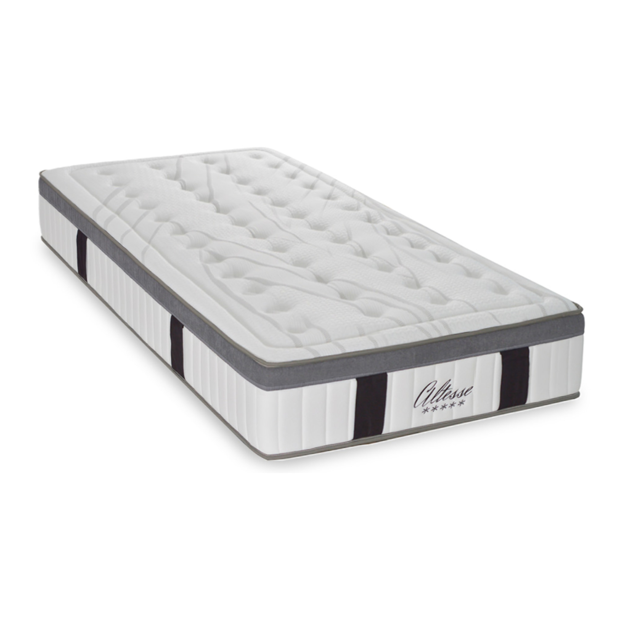 Ensemble ALTESSE | 1 Place | Matelas Mémoire de Forme | avec Sommier Kit Tissu Gris Anthracite