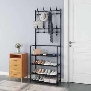 Perchero con estructura de hierro acabado negro, con 4 estantes de organización H.155cm