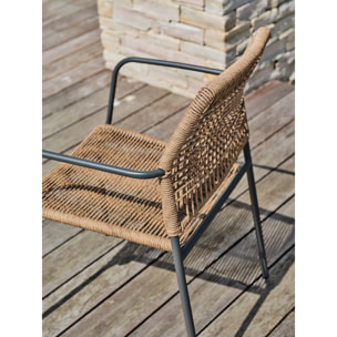 MARCEAU - Fauteuil de jardin empilable en corde et acier