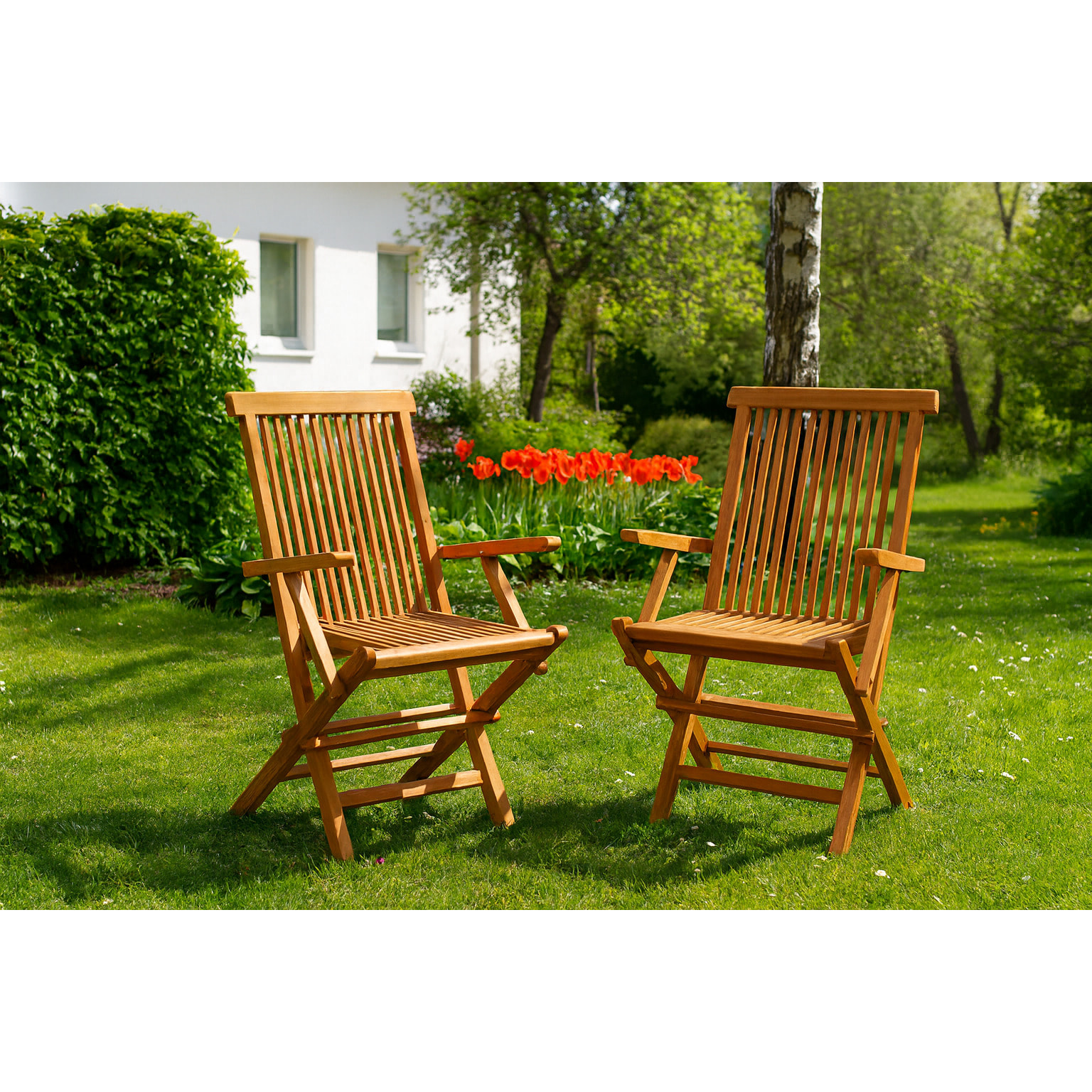 Lot de 2 fauteuils pliants jardin teck massif brut