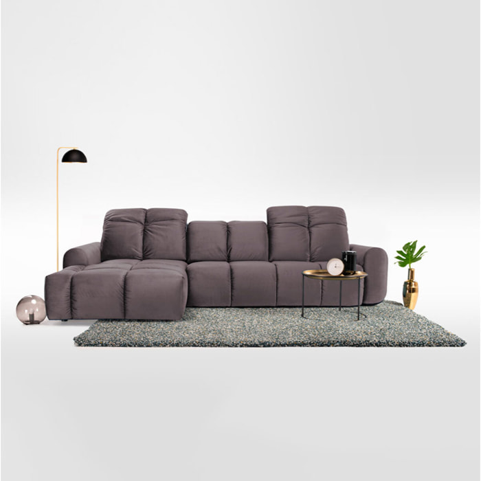 Canapé d'Angle Gauche Velours Anacapri, 3 Places, Repose-têtes Ajustables, Style Contemporain