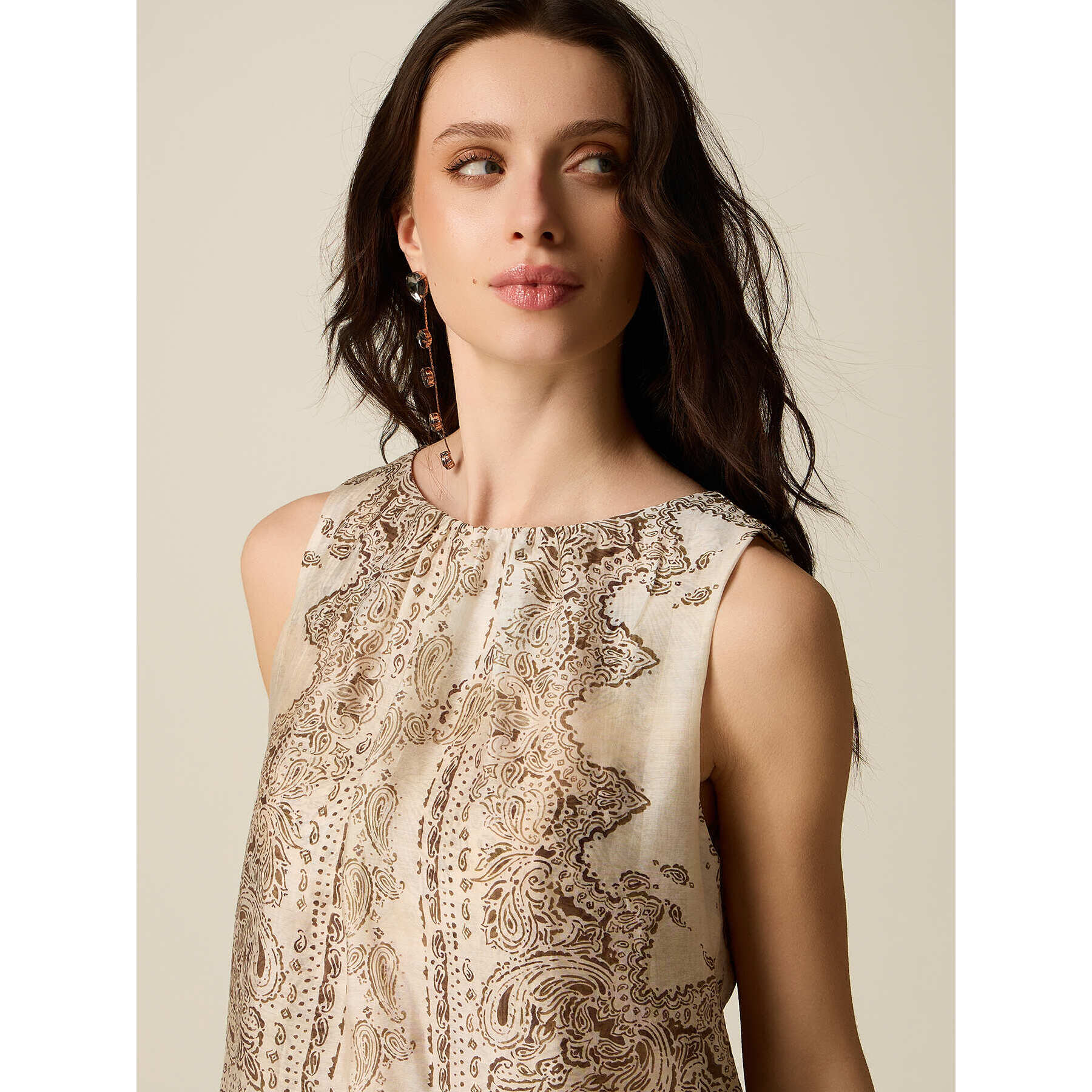 Oltre - Top in voile fantasia - Beige