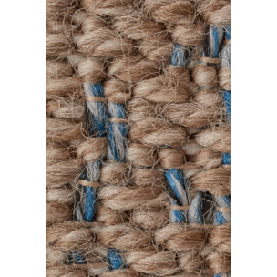 Tulum - Tapis effet jute motif feuille bleu