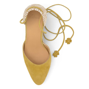 Alpargata de cuña Joyce en ante con punta afilada y cierre de cordones