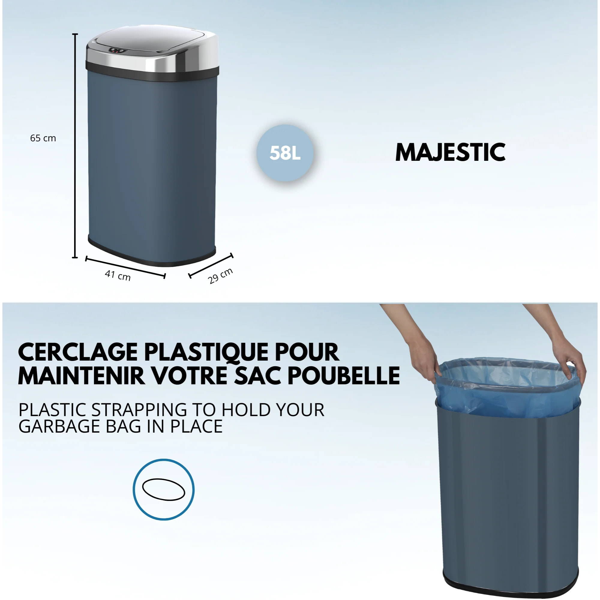 Poubelle automatique inox MAJESTIC gris 58L