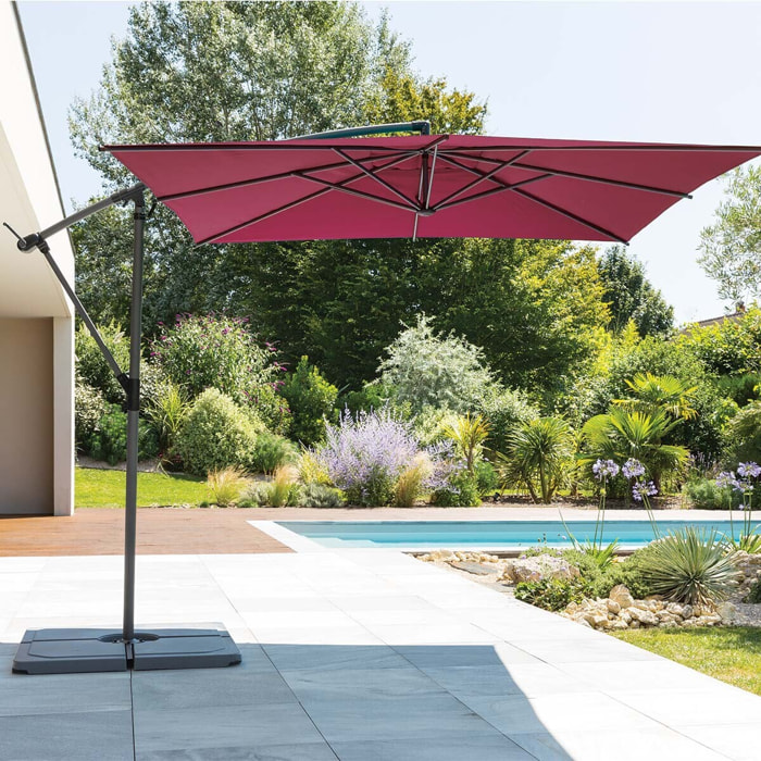 Parasol déporté carré "Manoa" bordeaux D2,5x2,5m en acier