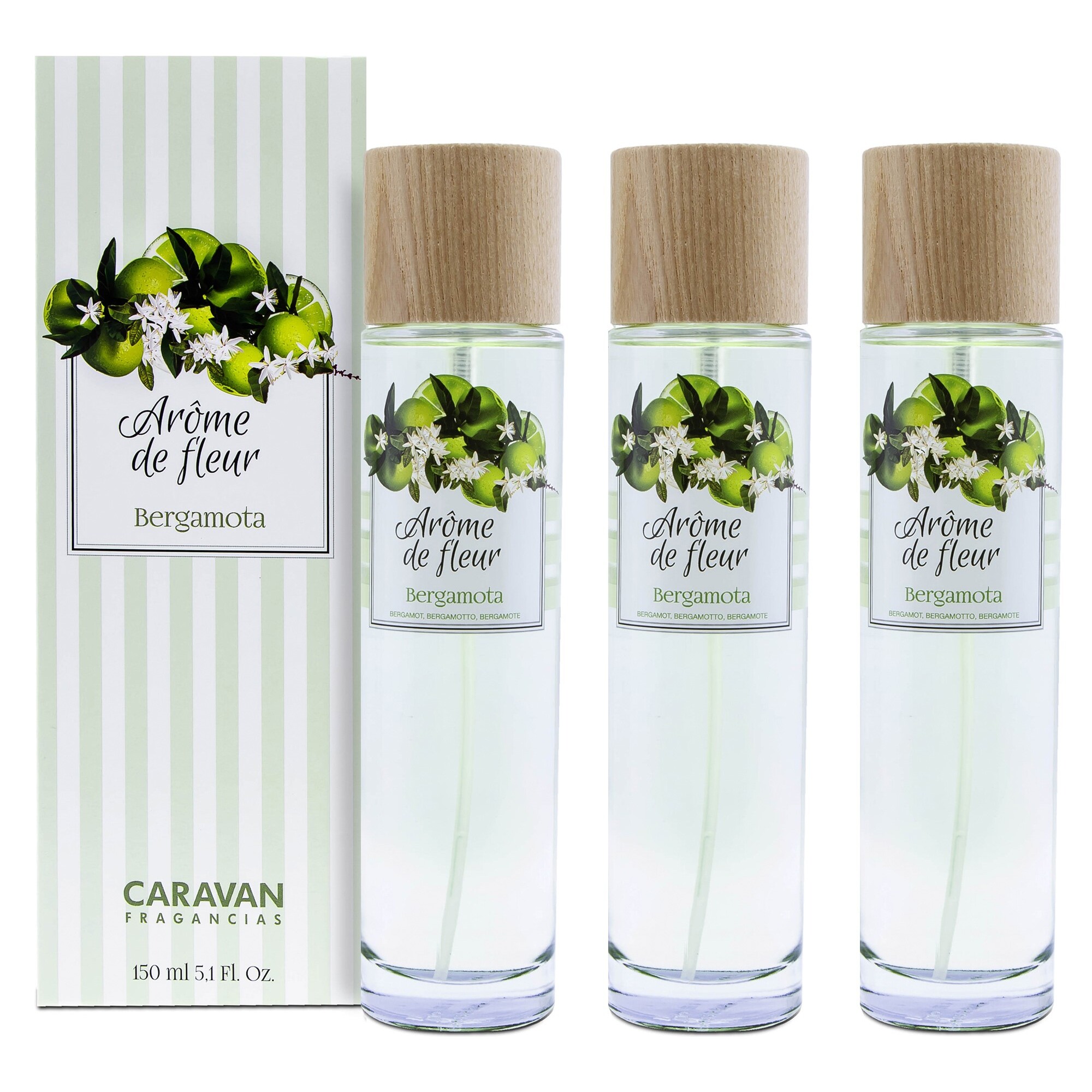 3x frasco 150 ml caravan arome de fleur bergamota
