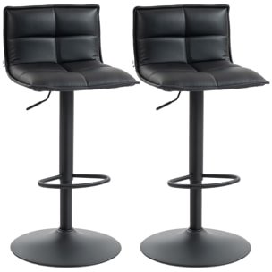 Lot de 2 tabourets de bar réglable en hauteur assise pivotant PU noir