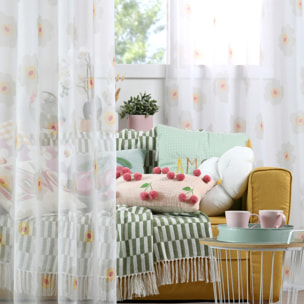 Coussin avec cerises en relief pompons - Beige