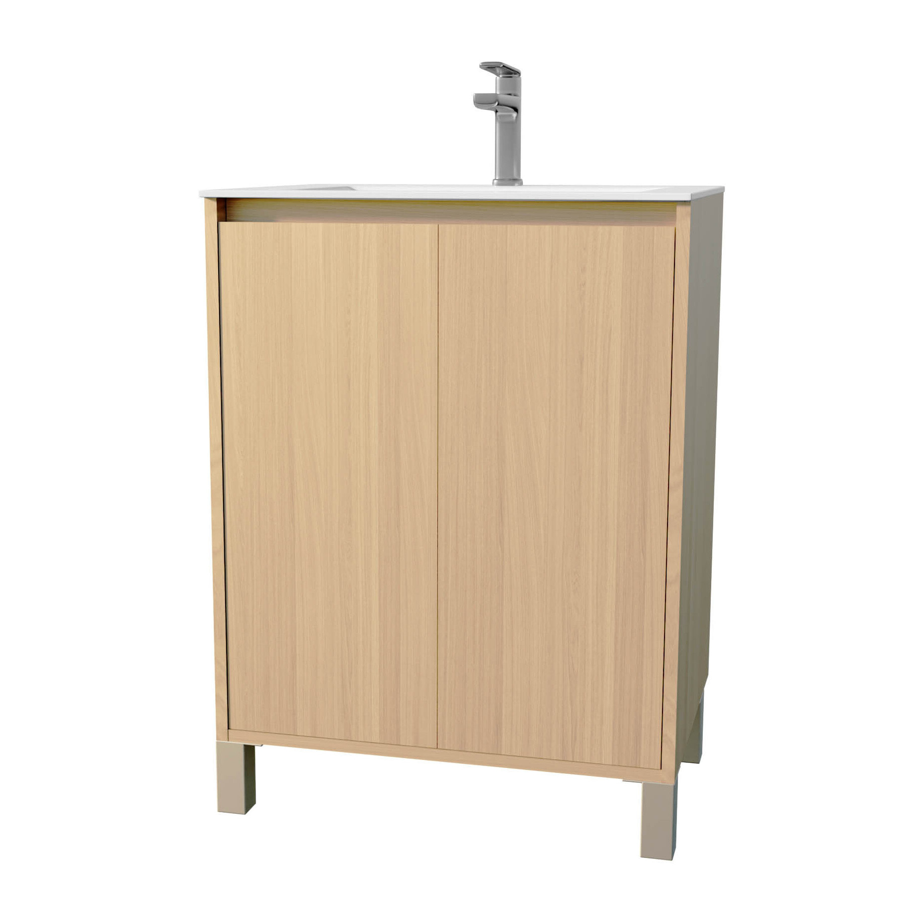 Pack Meuble Salle de Bains 60 cm Chêne Clair, 2 portes avec Vasque Céramique - XENOS