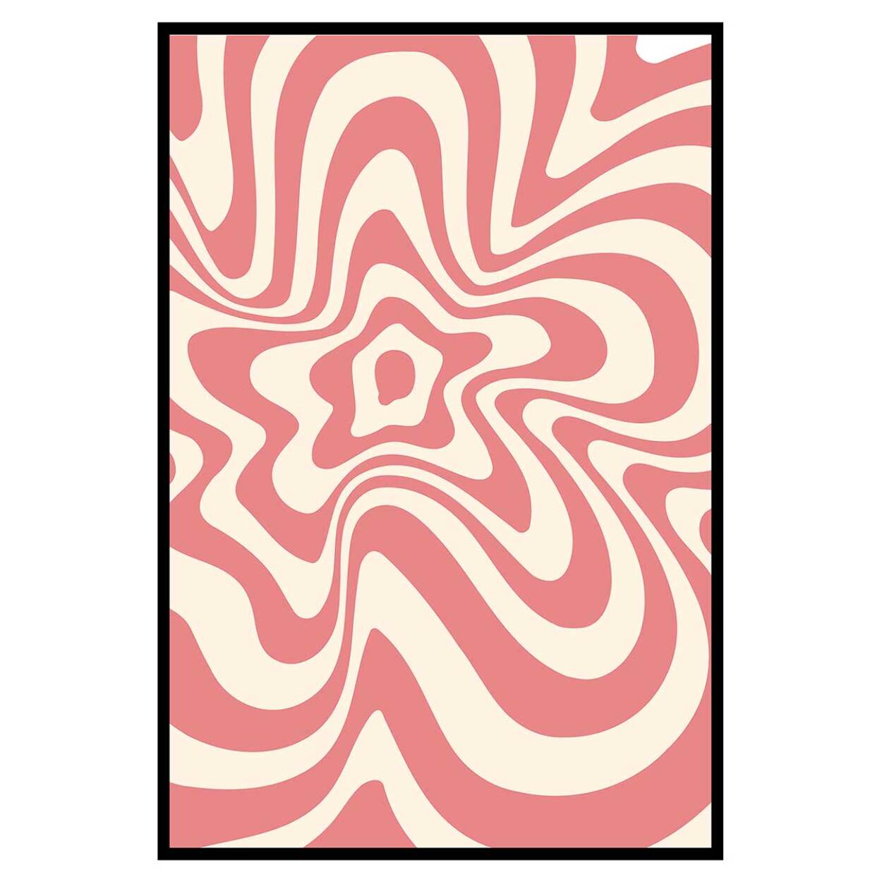 Affiche encadrée motif abstrait ondulé rose Affiche + cadre en métal - Noir