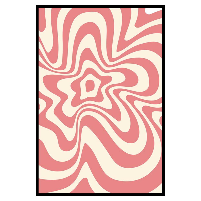 Affiche encadrée motif abstrait ondulé rose Affiche + cadre en métal - Noir