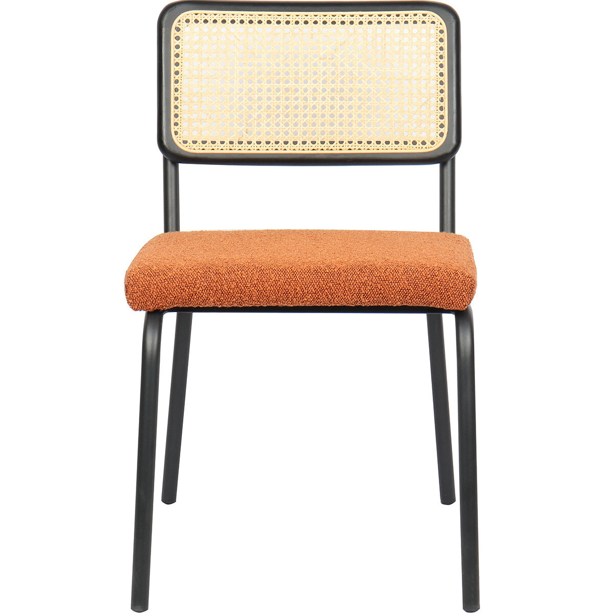 Lot de 2 chaises noires, cannage et tissu bouclé - PAULA