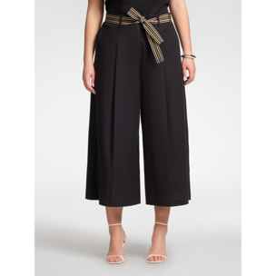 Elena Mirò - Pantalones cropped de popelina de talle alto con cinturón - Negro