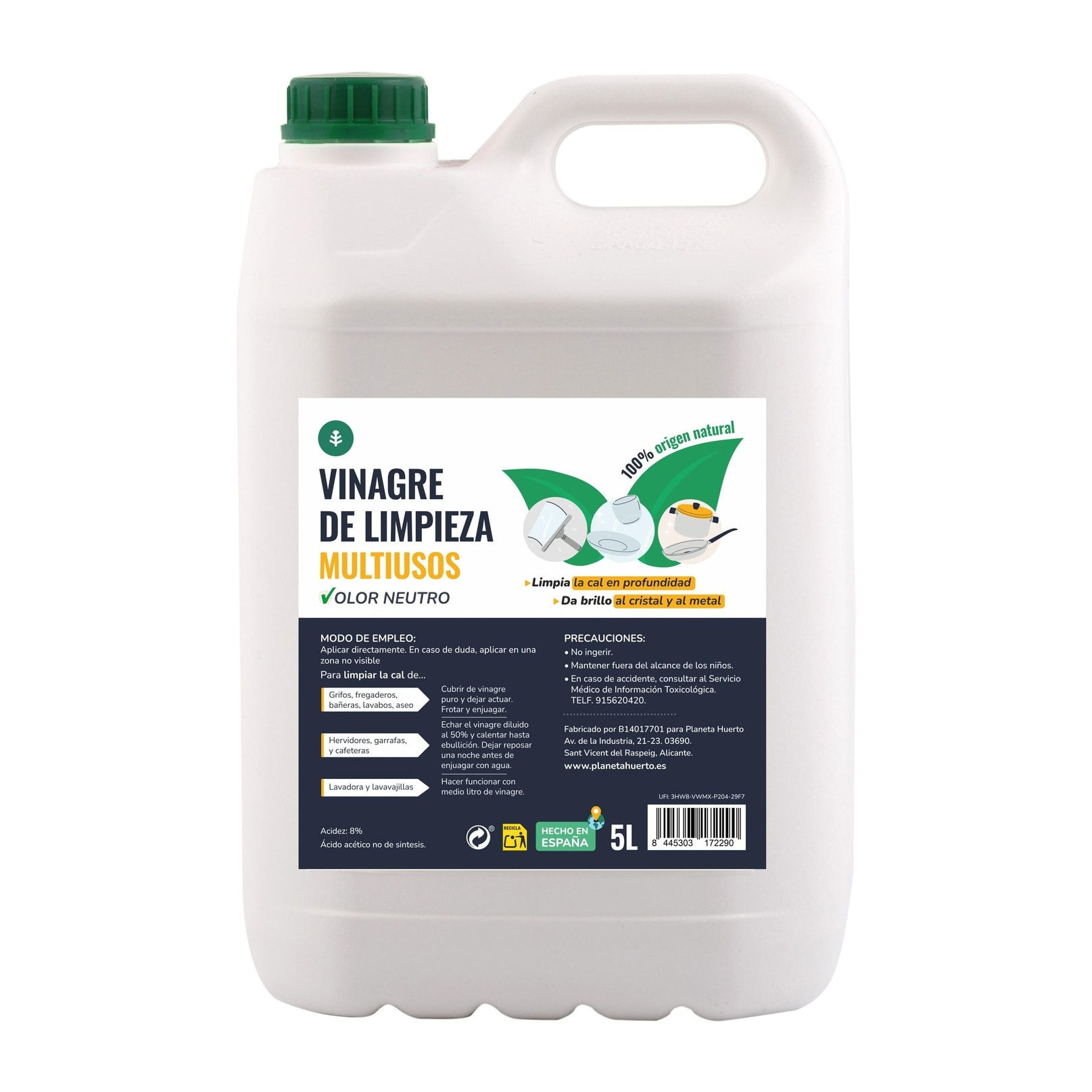 PLANETA HUERTO | Vinagre Blanco de Limpieza 5L - Limpieza Profunda y Abrillantado Natural en Formato Económico