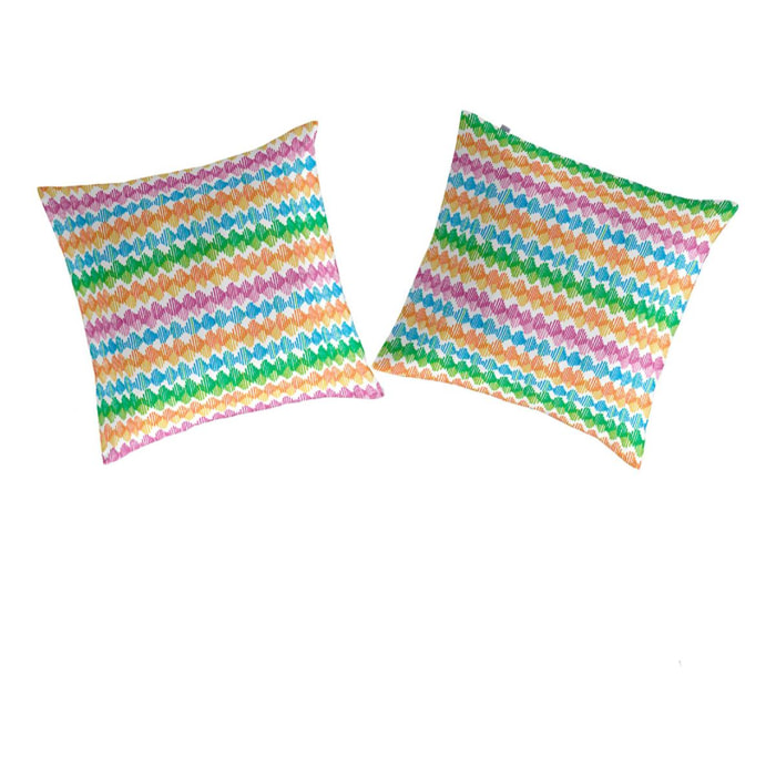 2 Taies d'oreiller en cotin LOLA multicolore