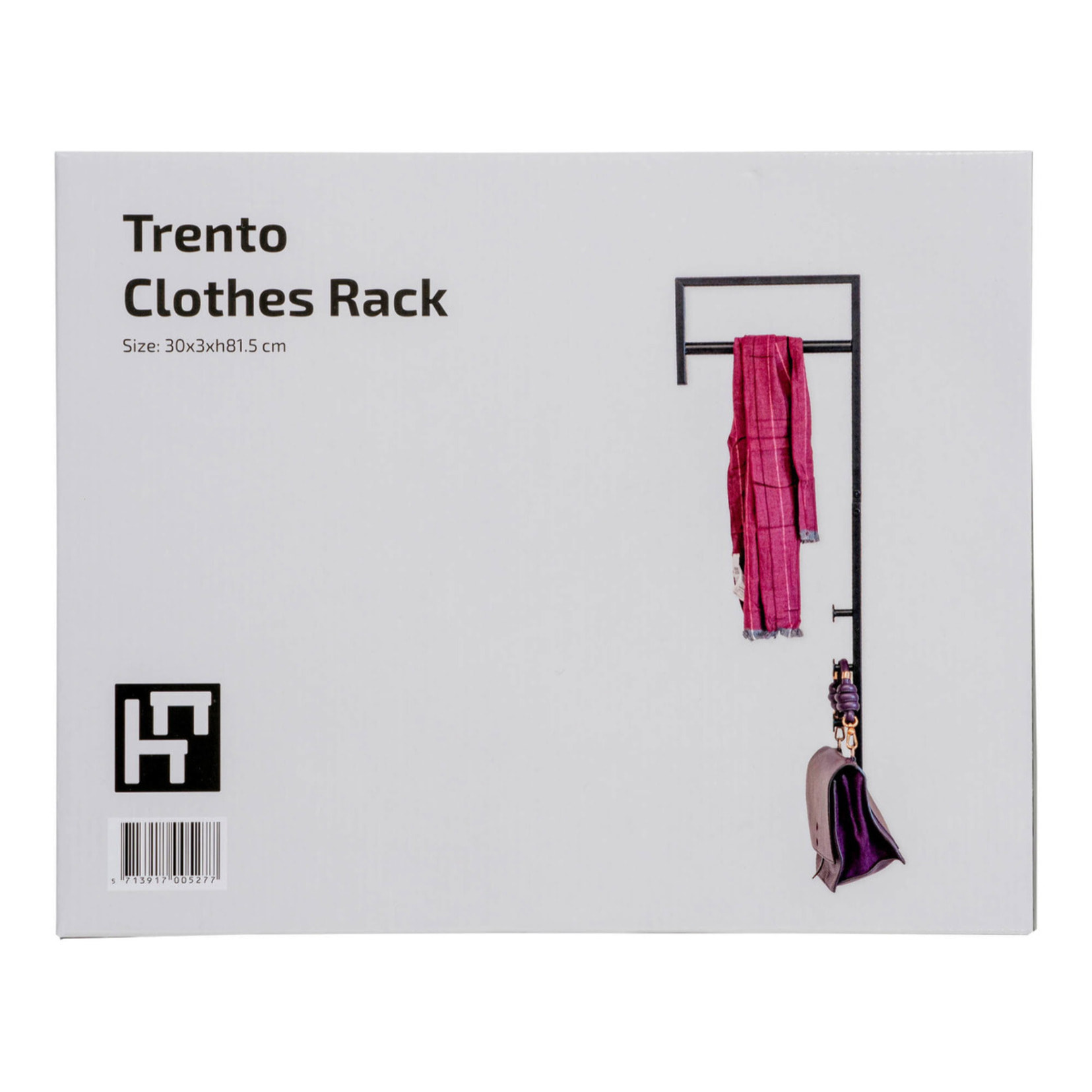 Porta abiti da parete Trento in metallo nero con barra e 3 ganci 30x82 cm