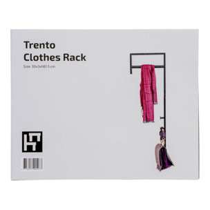 Porta abiti da parete Trento in metallo nero con barra e 3 ganci 30x82 cm
