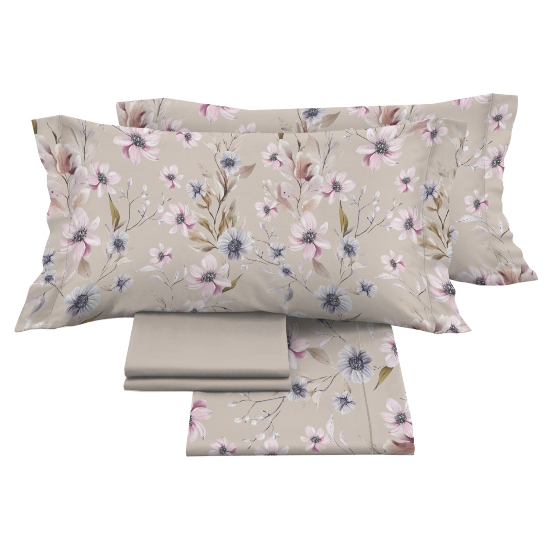 Completo Lenzuola Matrimoniale in Raso 60/60 Morbidezza Eleganza Floreale Artemisia