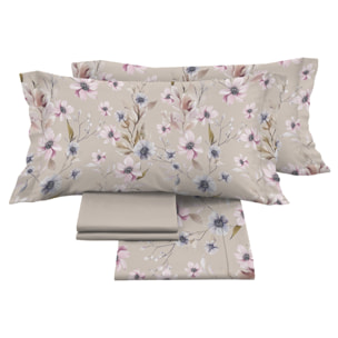 Completo Lenzuola Matrimoniale in Raso 60/60 Morbidezza Eleganza Floreale Artemisia