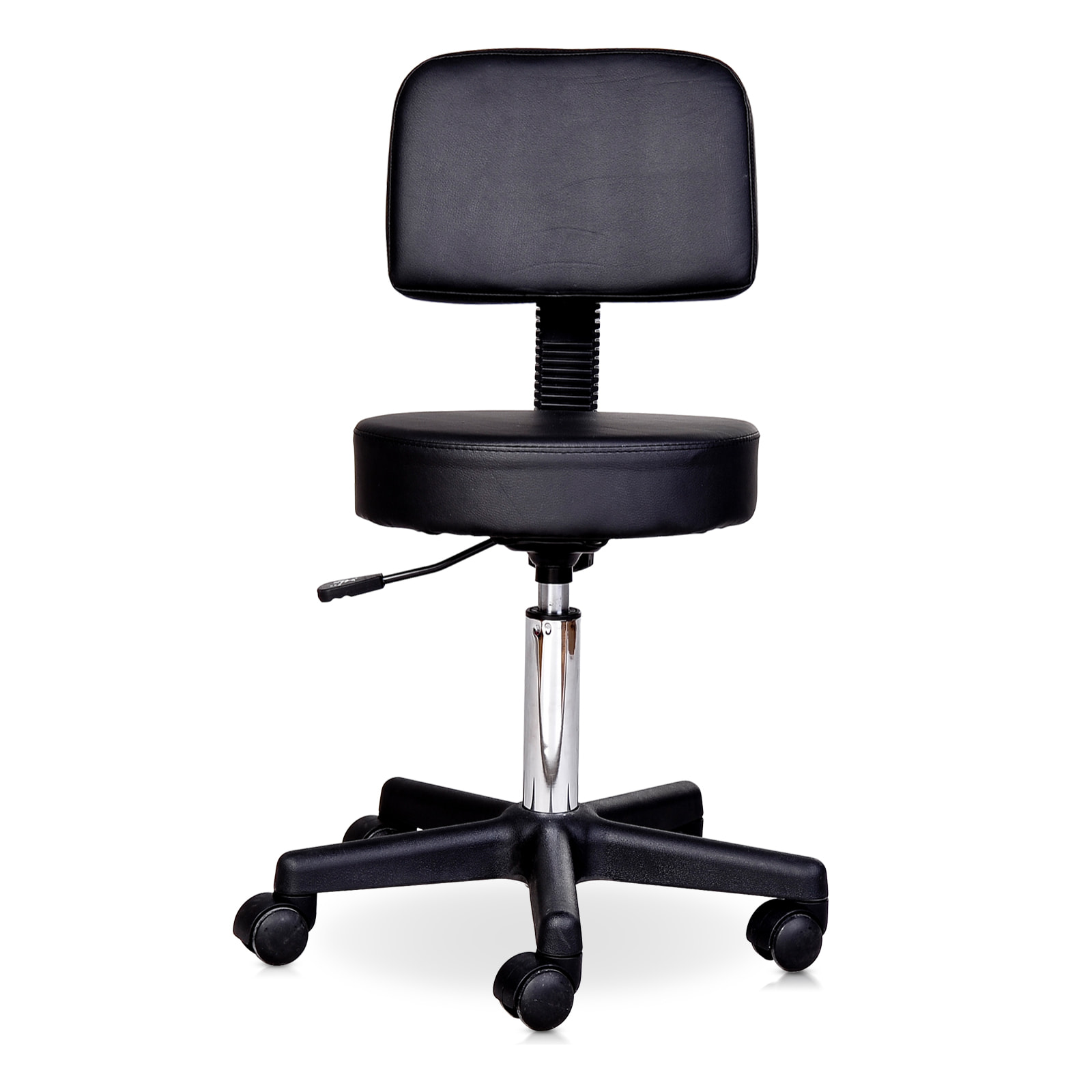 Tabouret massage à roulettes réglable en hauteur pivotant avec dossier ergonomique noir