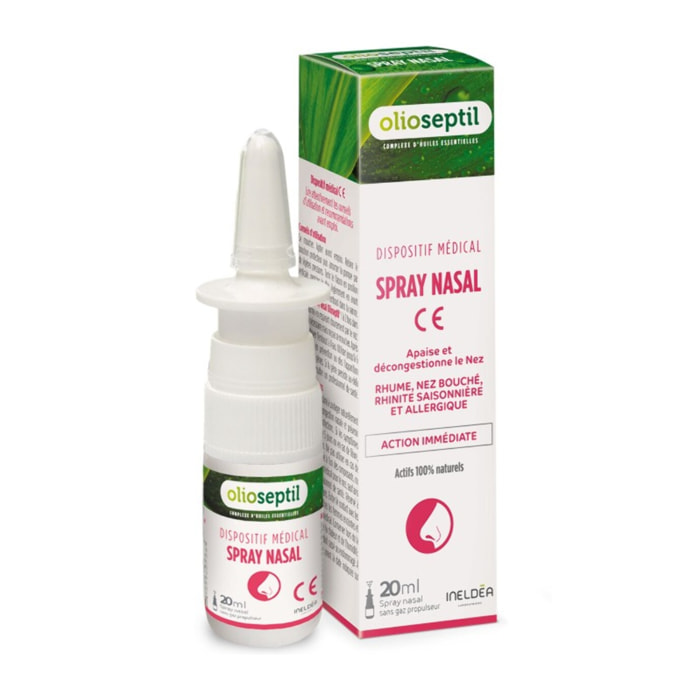 OLIOSEPTIL - Spray Nasal - Dégage et assainit le nez - Soulage la congestion nasale - Facilite l'évacuation des mucosités - Aux Huiles Essentielles - Dispositif Médical - Flacon 20ml