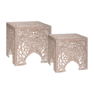 Lot de 2 tables gigognes "Ayden" bois sculpté