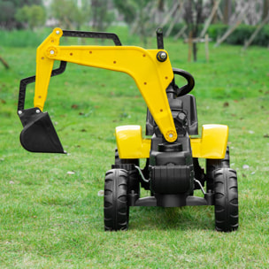 Tractor a Pedales para Niños de +3 Años Excavadora para Niños con Pala Delantera y Bocina Carga 35kg Tractor Infantil para Exterior 107x42x71 cm Amarillo