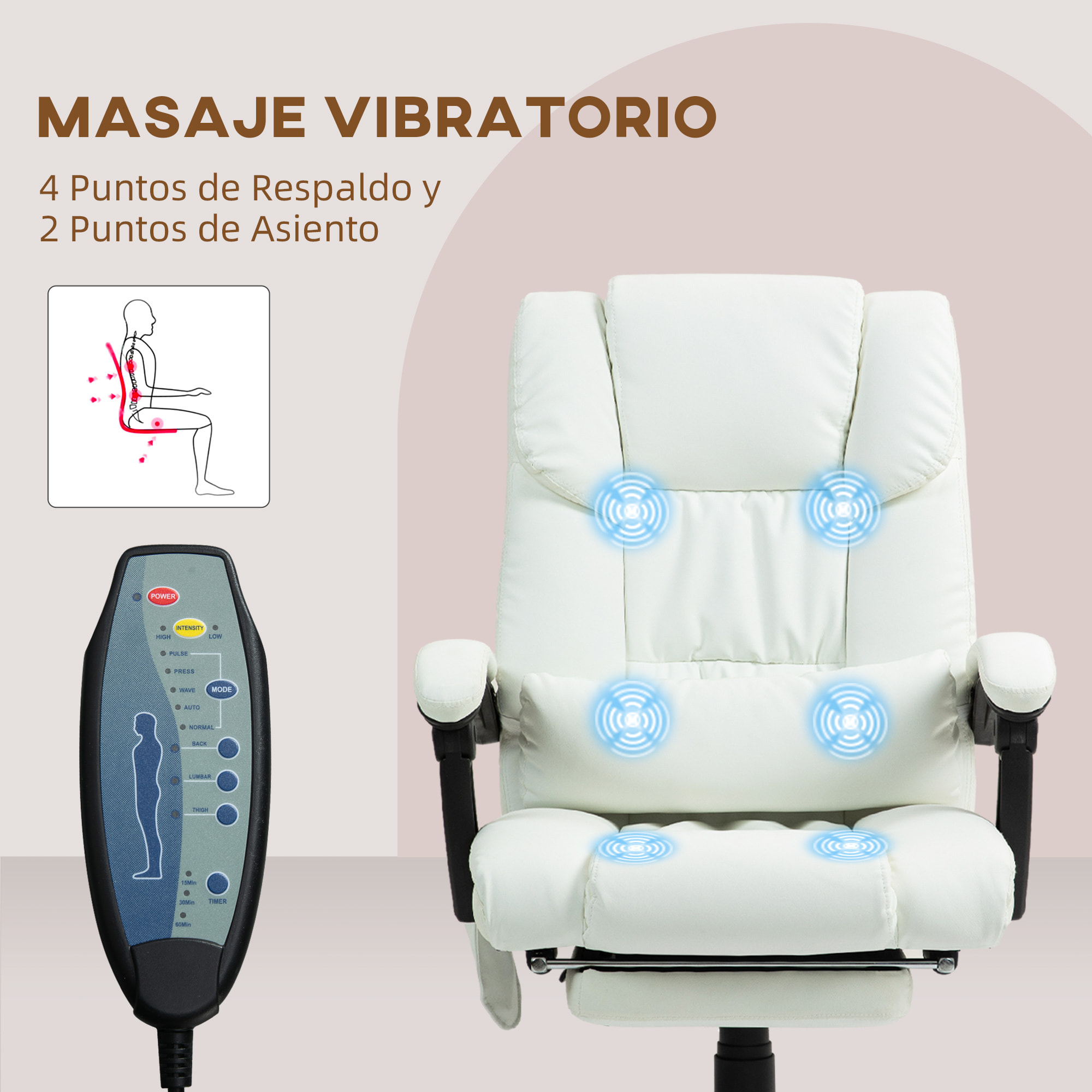 Silla de Oficina con Masaje de 6 Puntos Silla de Escritorio Giratoria con Respaldo Alto Reclinable Altura Ajustable Reposapiés y Mando a Distancia