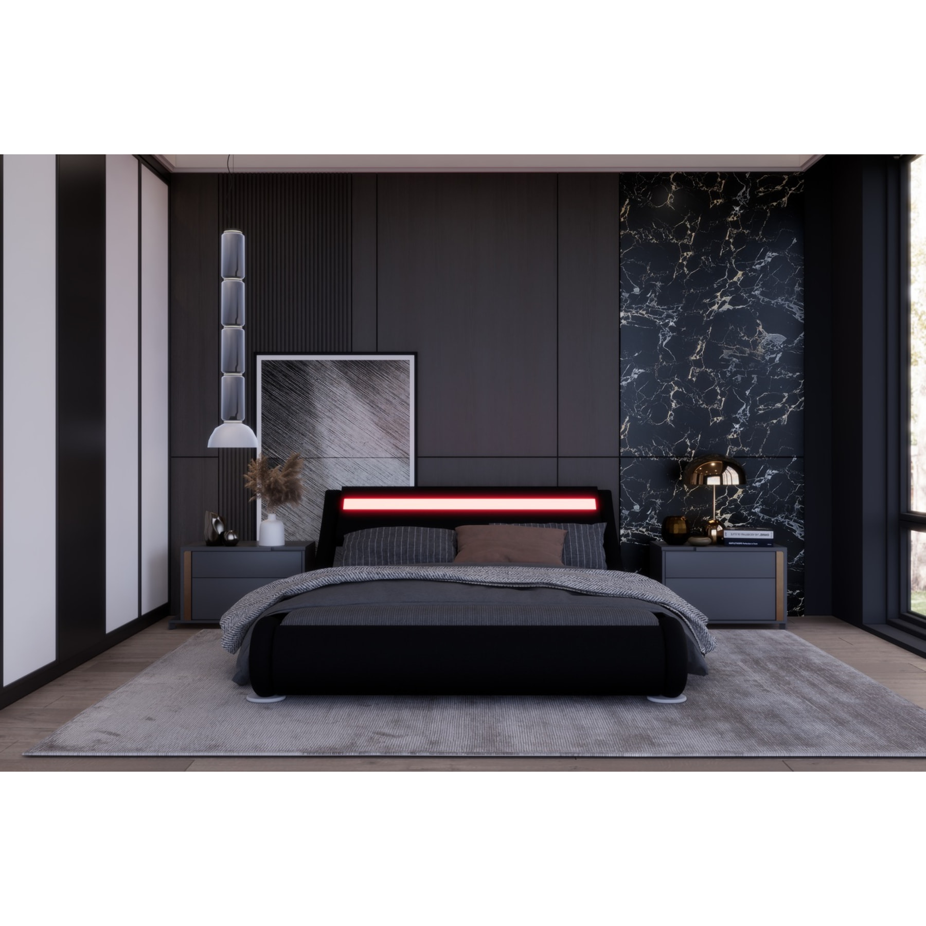 Structure de lit avec LED 140 x 190 cm en PU noir ARMANDA