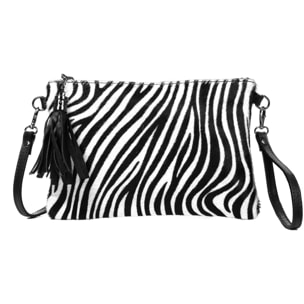 Ermine Bolso bandolera Mujer.Piel auténtica Sauvage  Cavallino Cebra