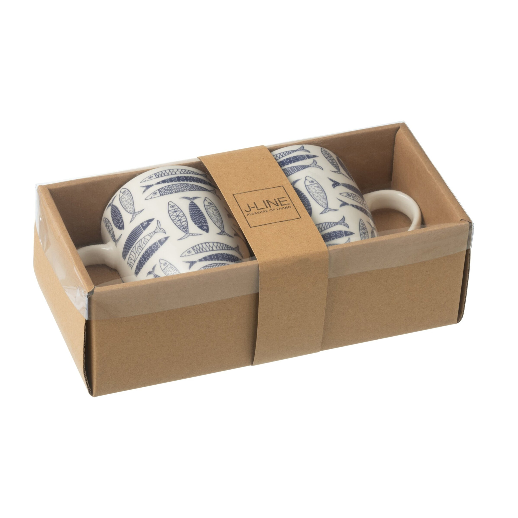J-Line tasse Poisson - céramique - bleu foncé - boîte de 2