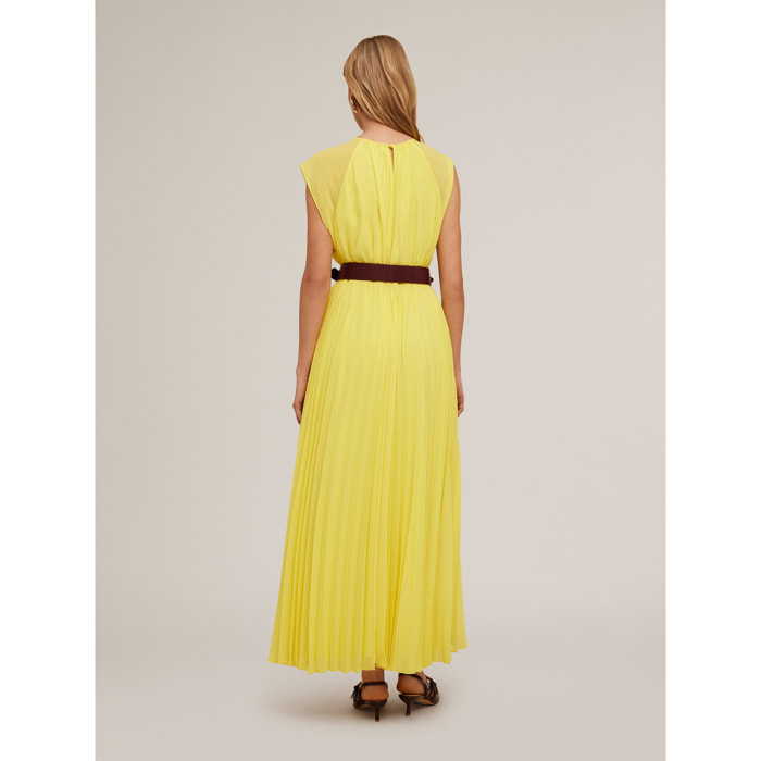 Motivi - Vestido largo plisado - Amarillo