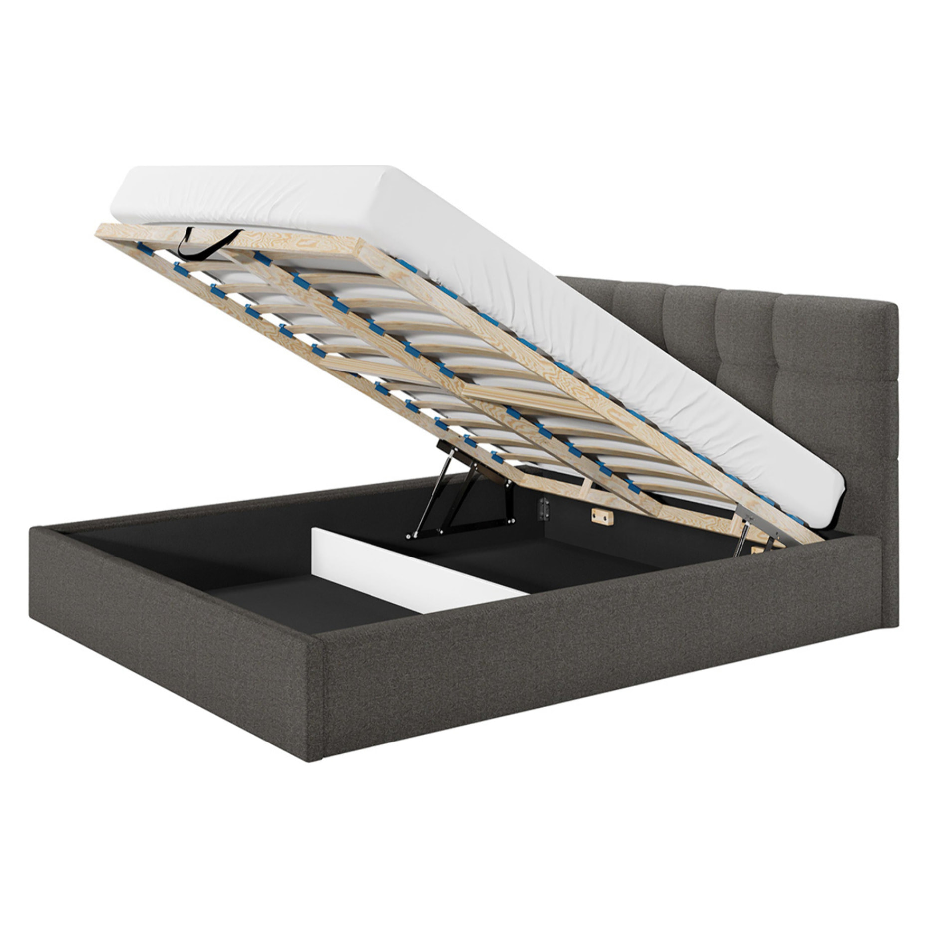 Mael - lit coffre - 160x200 - en tissu - sommier inclus - Gris Anthracite