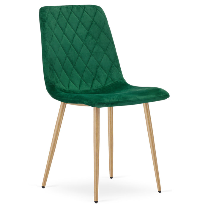 Sedia Turin in velluto verde scuro con gambe effetto legno