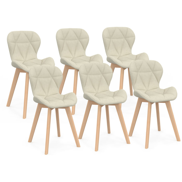 Chaises Gatsby en tissu beige et pieds bois - lot de 6