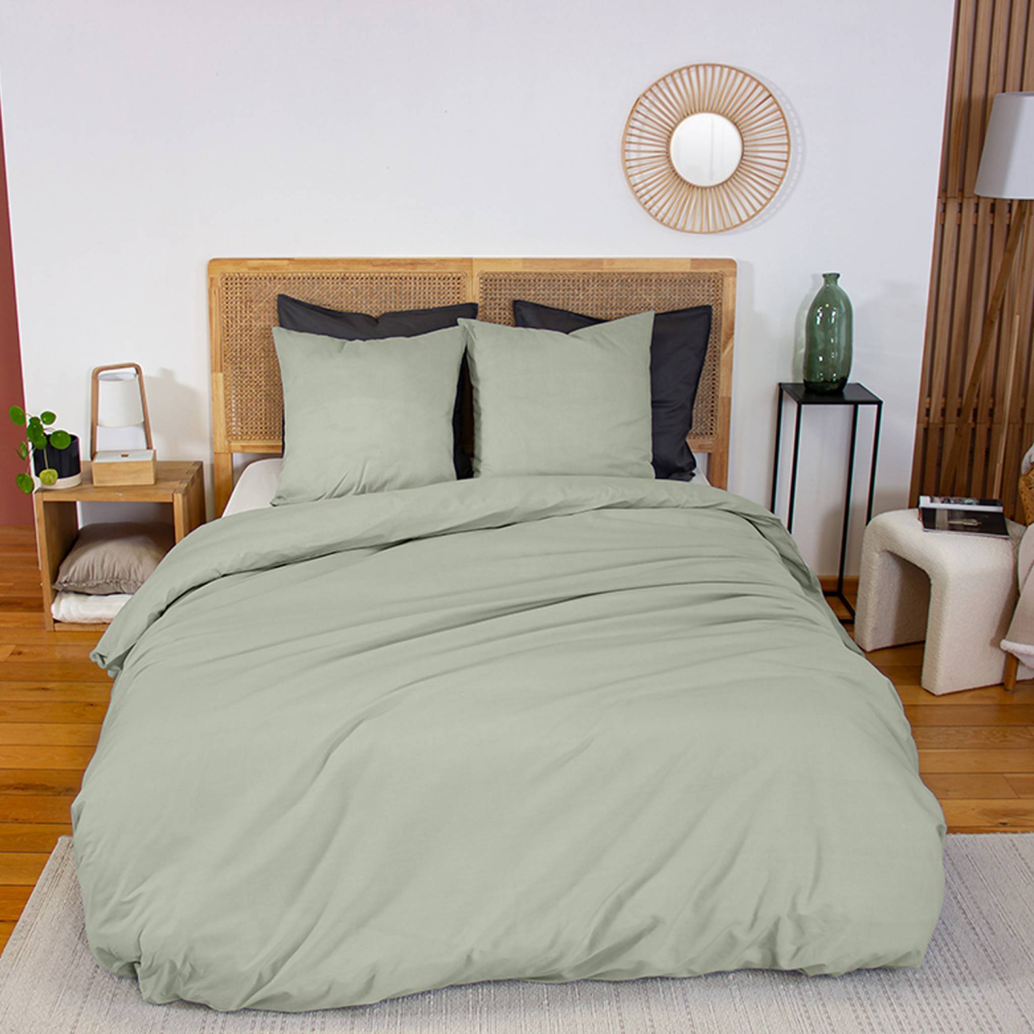 Parure de lit percale de coton 2 places sauge Skala 260x240cm