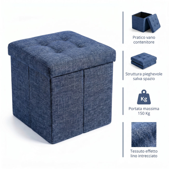 Pouf contenitore pieghevole 38x38x38 cm, cubo salvaspazio con vano interno, seduta imbottita resistente fino a 150 kg, design effetto lino elegante, ideale per soggiorno camera ingresso ufficio e cameretta