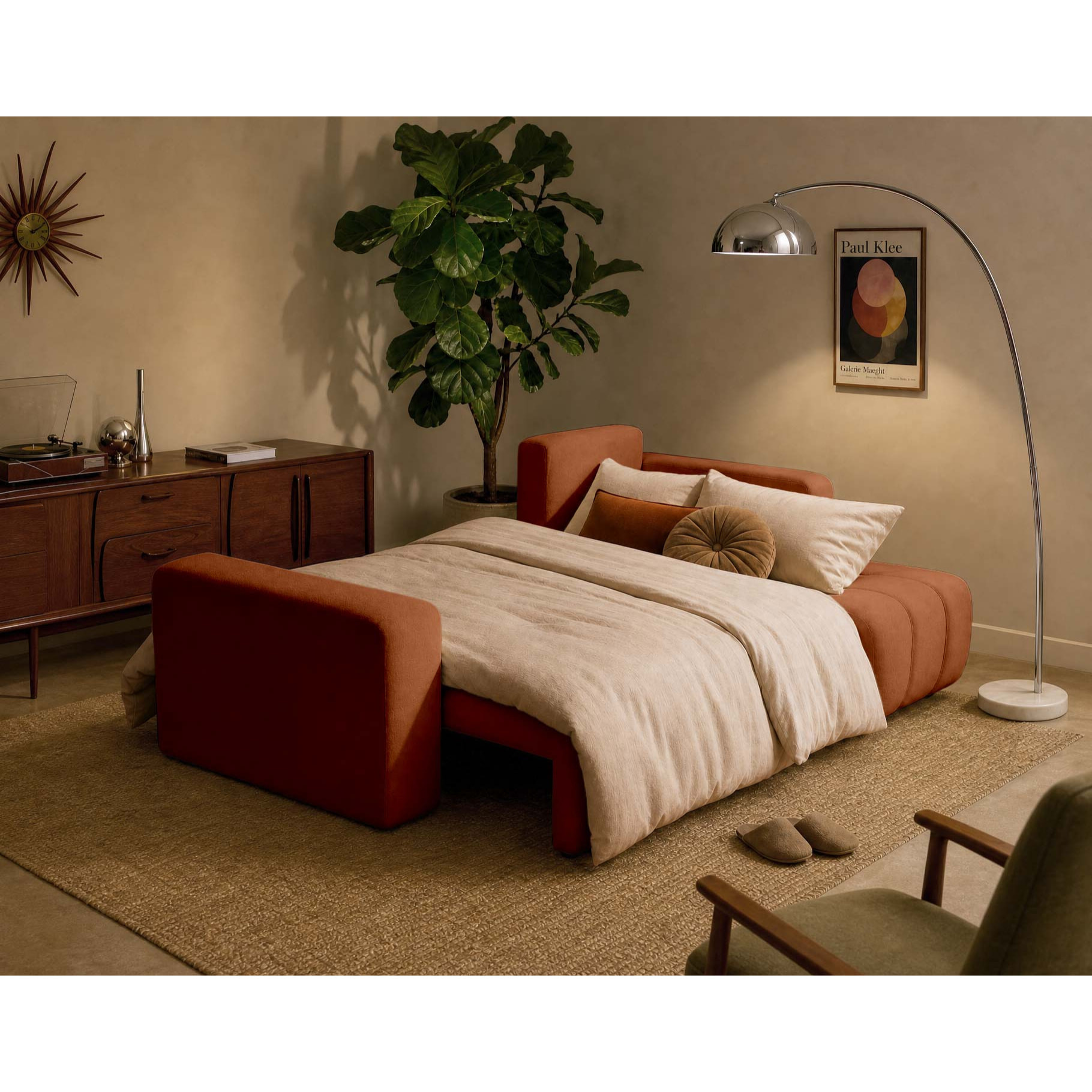 Nicole - canapé d'angle réversible 4 places convertible avec coffre en tissu - Rouille