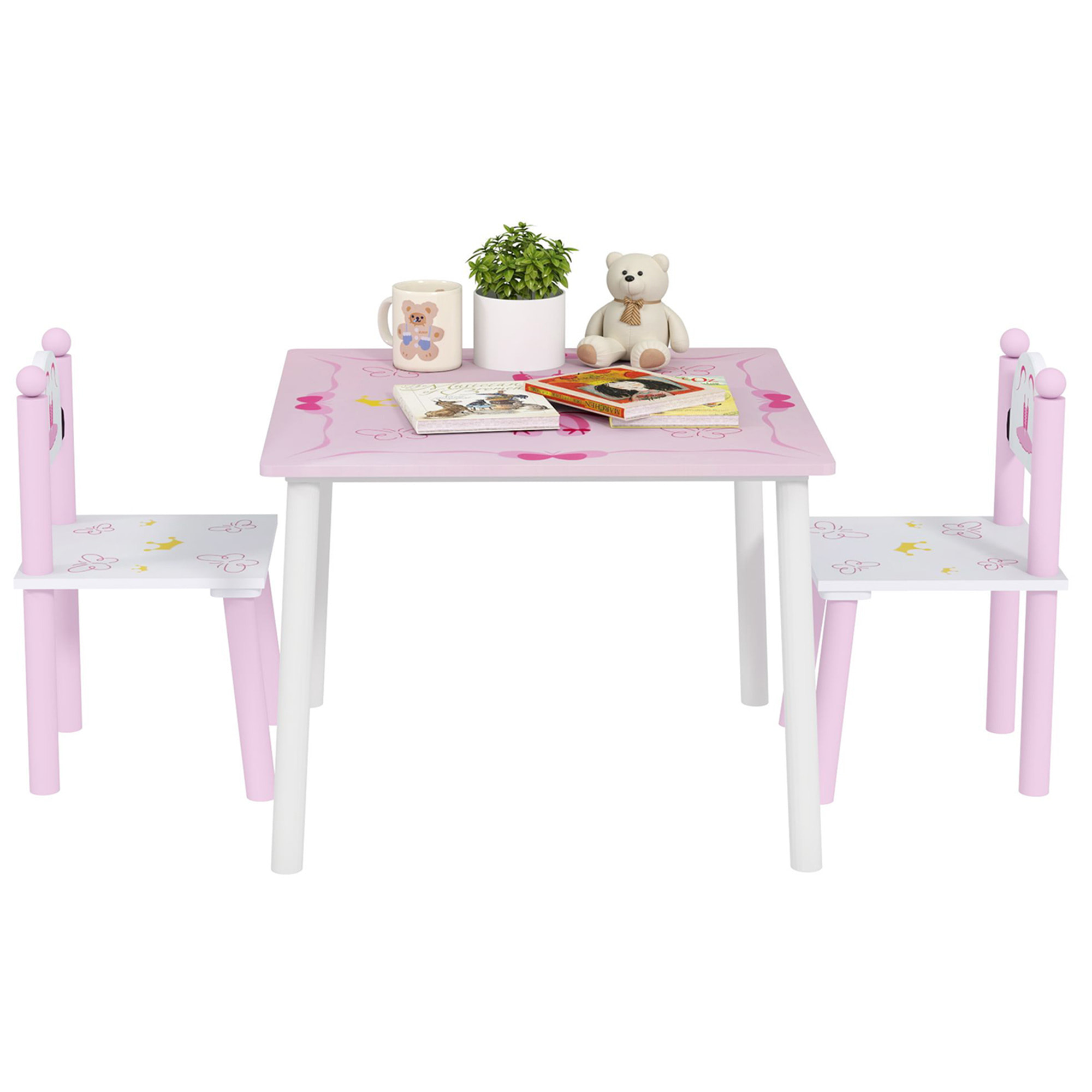 Mesa y Sillas Infantiles para Niños de 2-5 Años Mesa Infantil con Sillas de 3 Piezas Estilo Princesa para Sala de Juegos Dormitorio Guardería Rosa y Blanco
