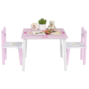 Mesa y Sillas Infantiles para Niños de 2-5 Años Mesa Infantil con Sillas de 3 Piezas Estilo Princesa para Sala de Juegos Dormitorio Guardería Rosa y Blanco