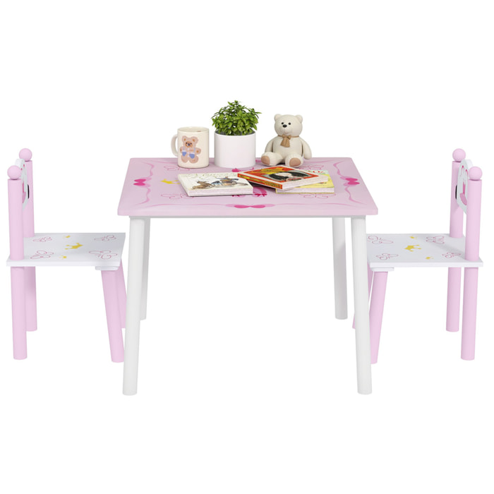 Mesa y Sillas Infantiles para Niños de 2-5 Años Mesa Infantil con Sillas de 3 Piezas Estilo Princesa para Sala de Juegos Dormitorio Guardería Rosa y Blanco