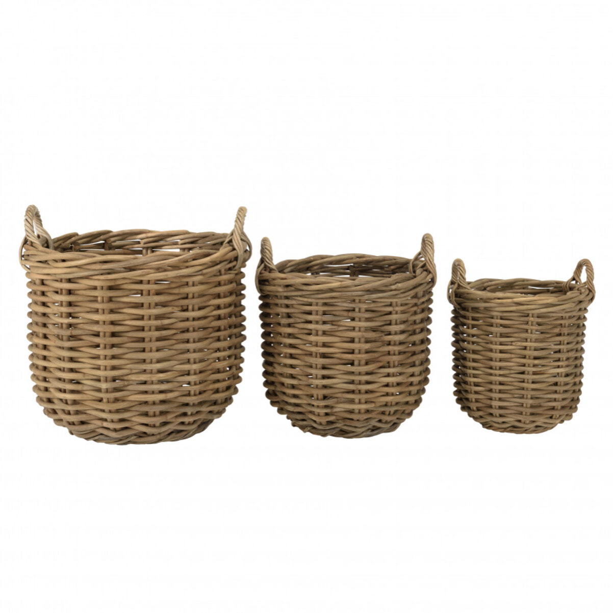 KALLY - Set de 3 paniers de rangement ronds en rotin naturel