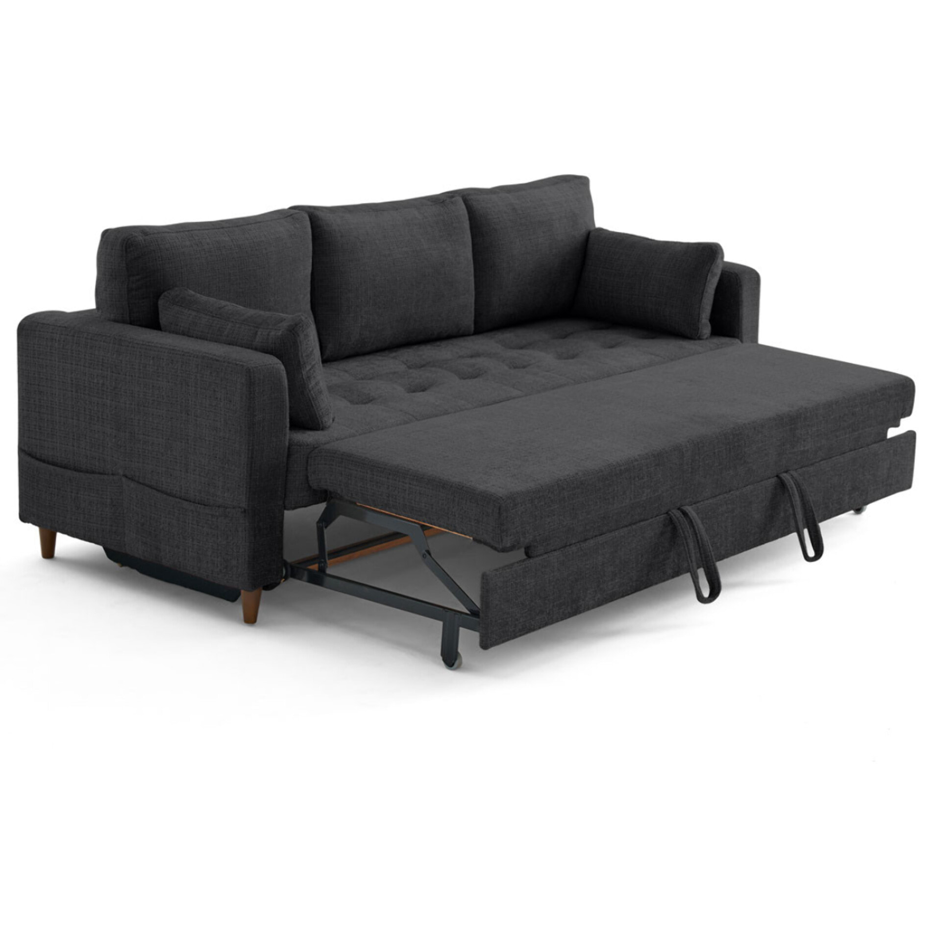 Anna - canapé droit 3 places convertible avec poche en velours texturé - Gris Anthracite