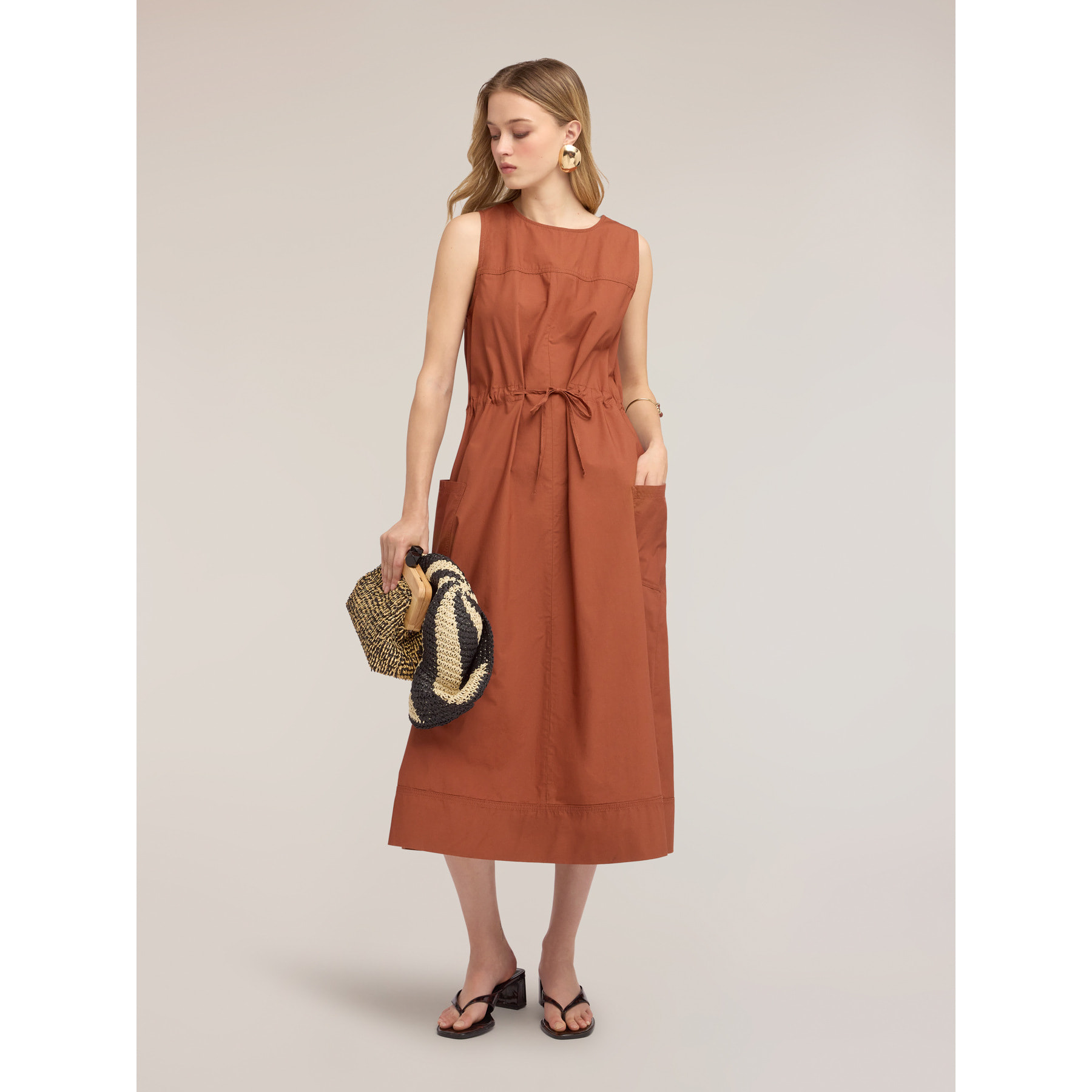 Motivi - Vestito con coulisse in popeline - Marrone
