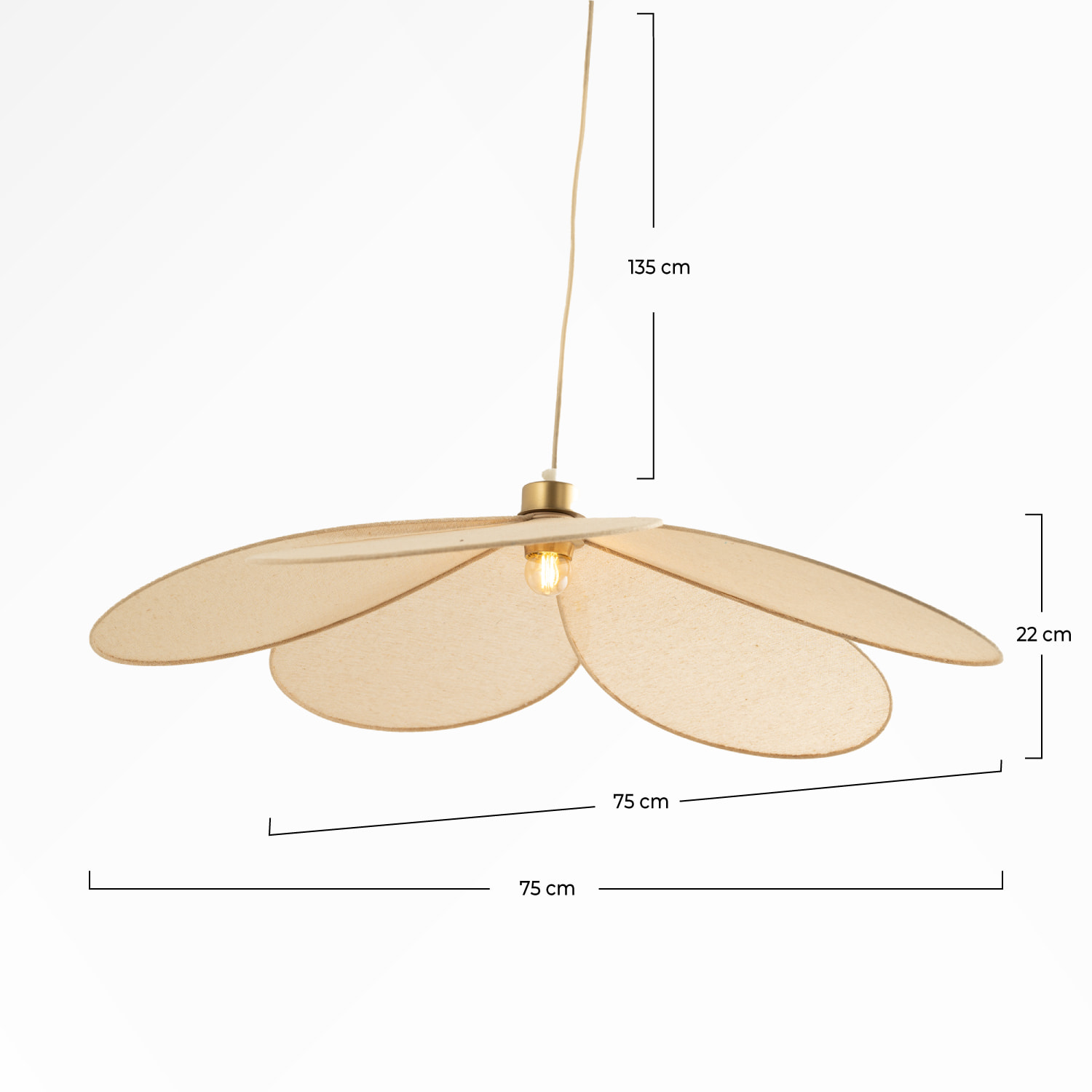 Suspension pétale en tissu beige et métal doré 75 cm - Flora