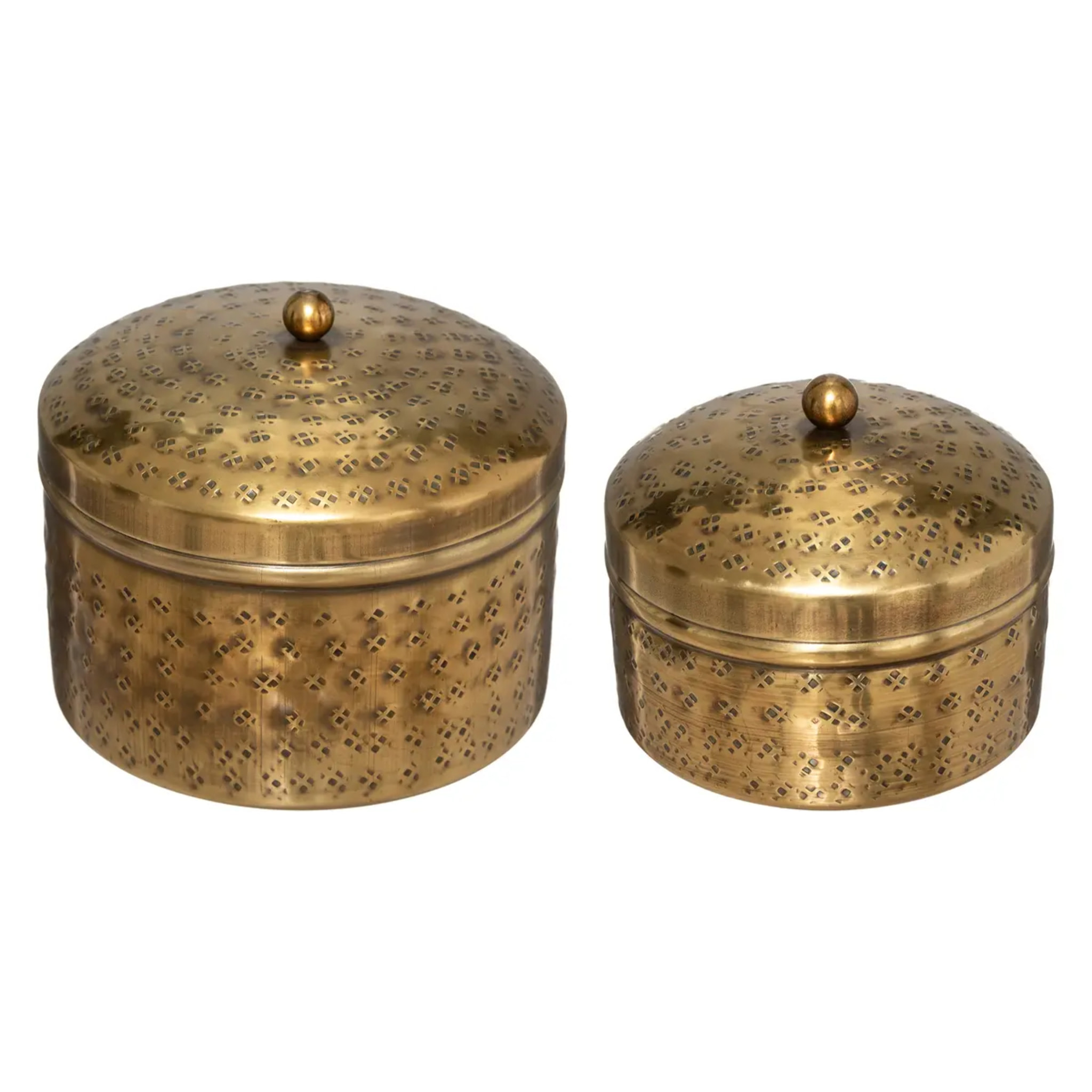 Set de 2 boîtes "Oasis" métal doré D10/13cm