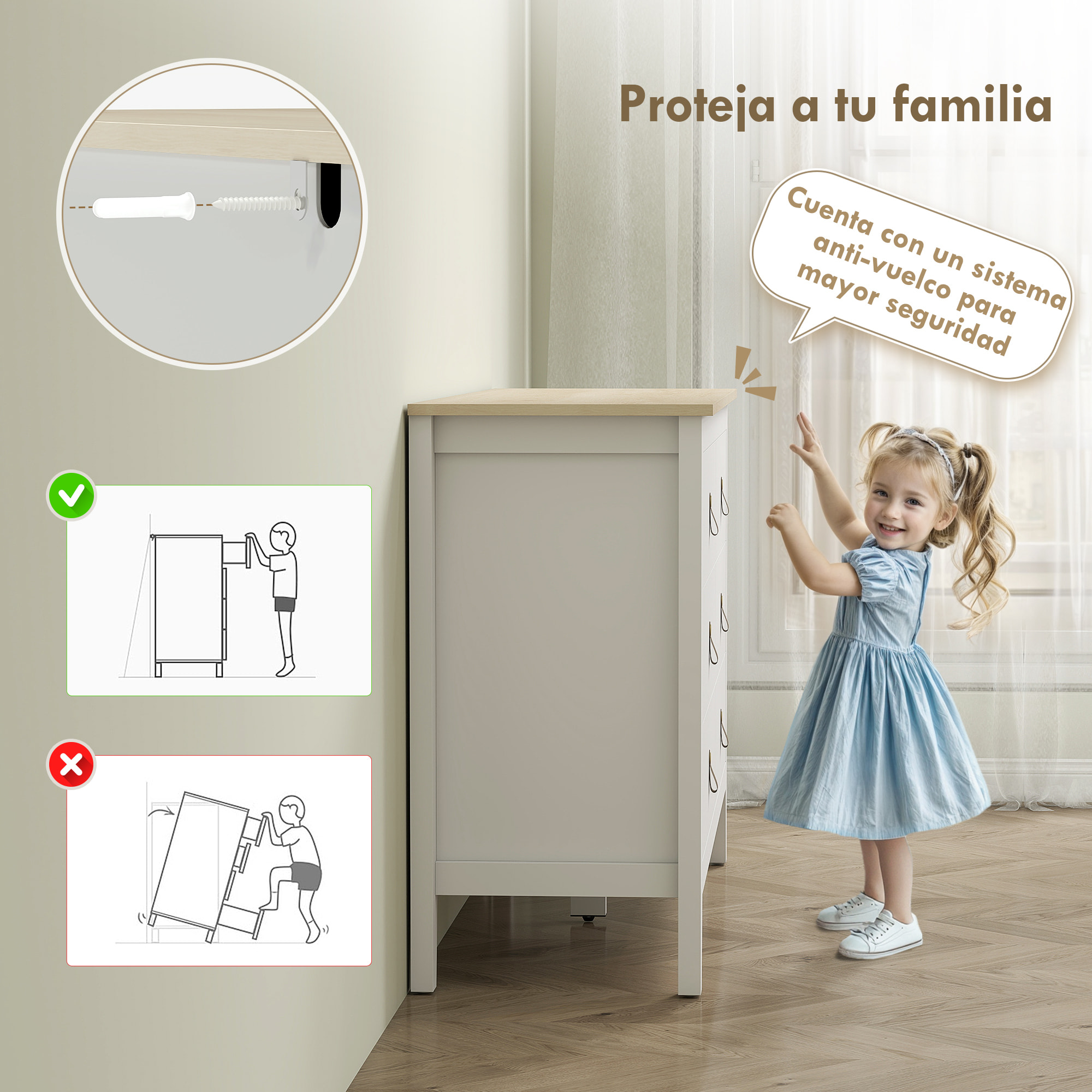 Cómoda de 6 Cajones Cómoda para Dormitorio con Tiradores de PU Cajonera para Salón Pasillo 120x40x78 cm Blanco